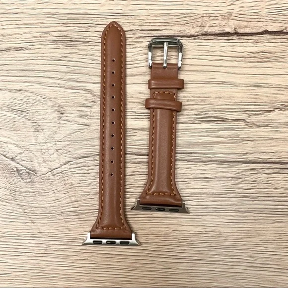 NEW[BAND] Slim BROWN Strap Leather For Apple Watch - Picture 2 of 5